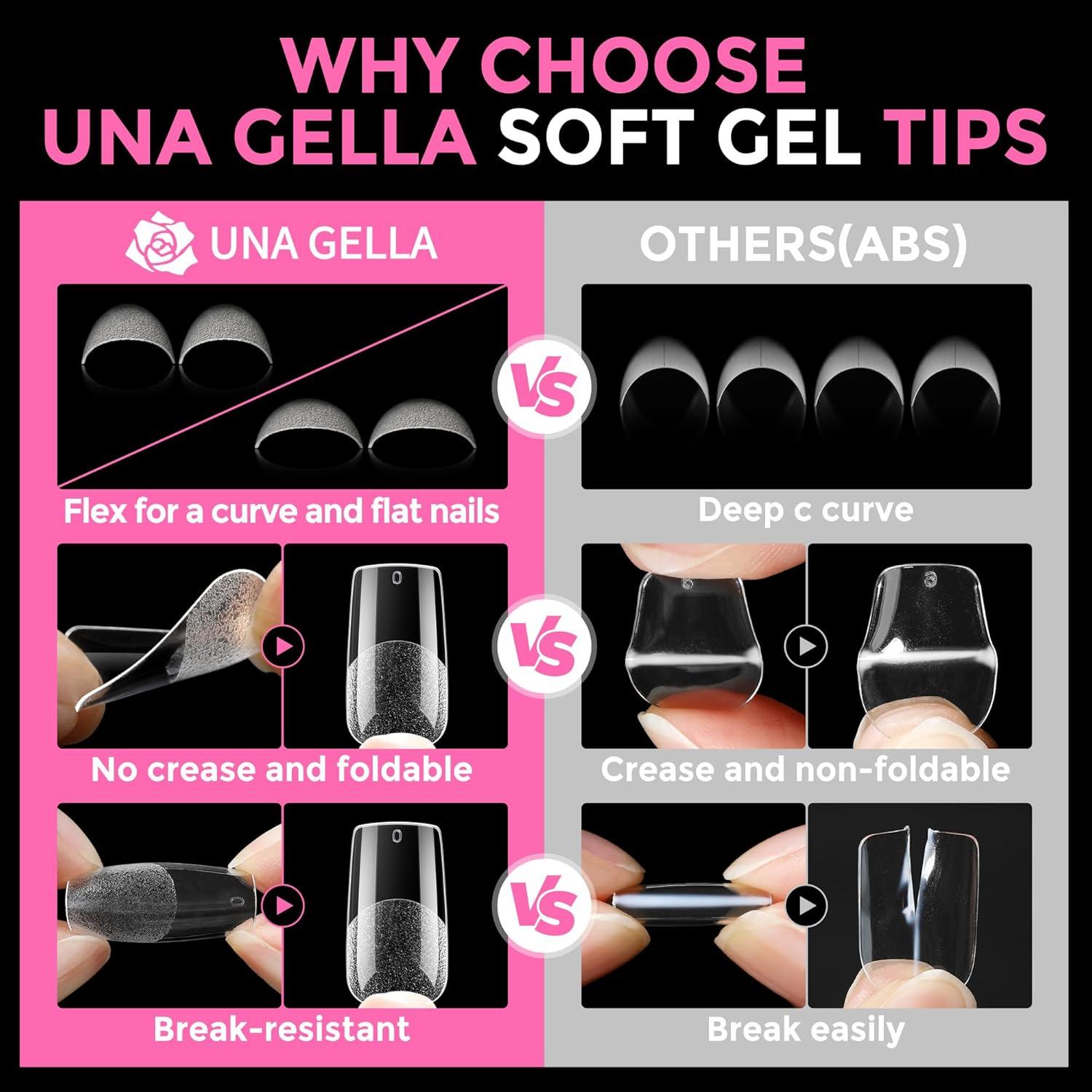 imageUNA GELLA 9 in 1 Gel Nail Glue for Clear Acrylic Nails Tips 2Pcs 10ml Long Lasting Super Strong Brush on Nail Gel Glue for False Press on Nails Tips Base Blooming Gel U V Light RequiredMedium Square Nail Tips 216pcs