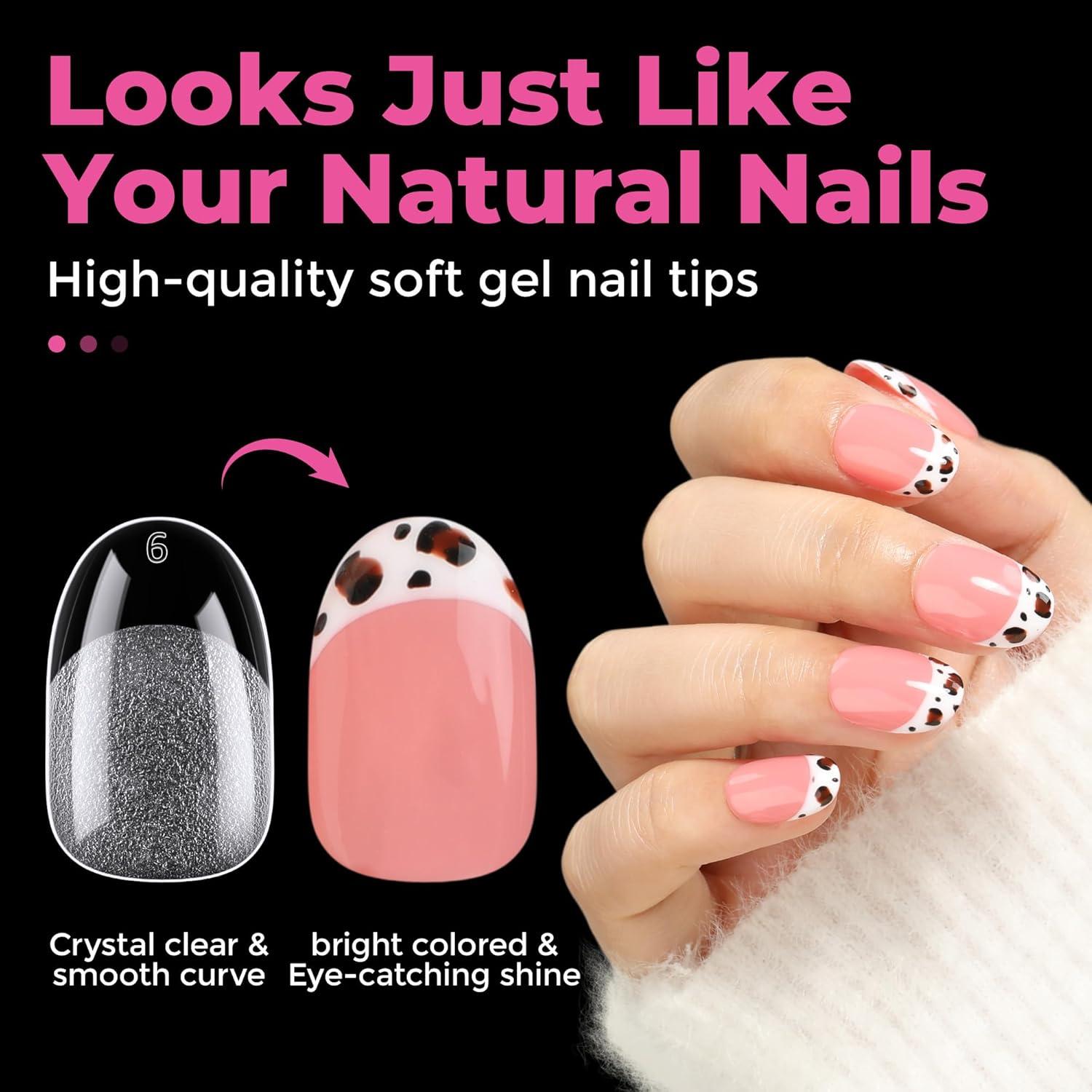 imageUNA GELLA 9 in 1 Gel Nail Glue for Clear Acrylic Nails Tips 2Pcs 10ml Long Lasting Super Strong Brush on Nail Gel Glue for False Press on Nails Tips Base Blooming Gel U V Light RequiredShort Oval Round Nail Tips 216pcs