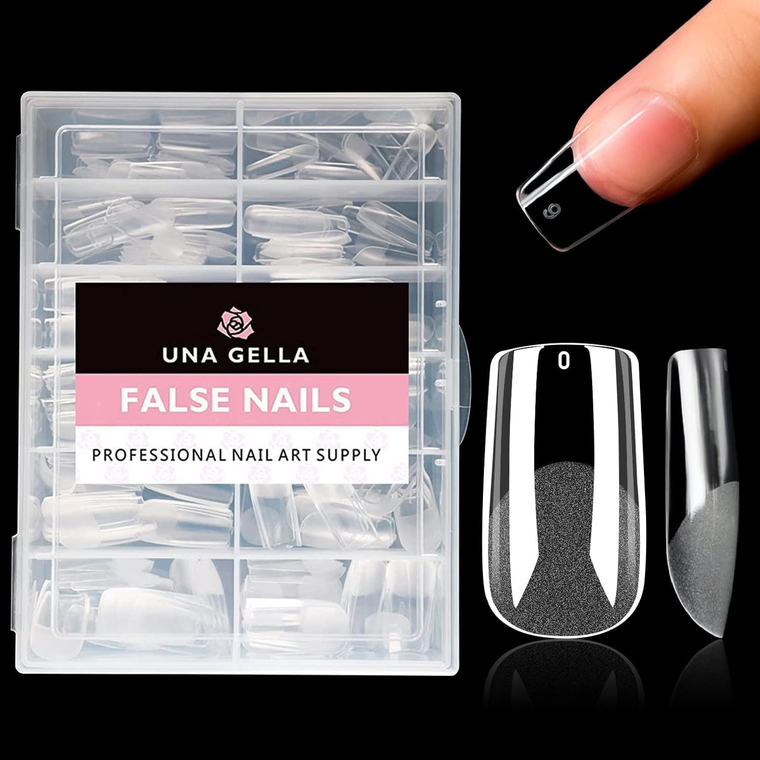 imageUNA GELLA 9 in 1 Gel Nail Glue for Clear Acrylic Nails Tips 2Pcs 10ml Long Lasting Super Strong Brush on Nail Gel Glue for False Press on Nails Tips Base Blooming Gel U V Light RequiredMedium Square Nail Tips 216pcs