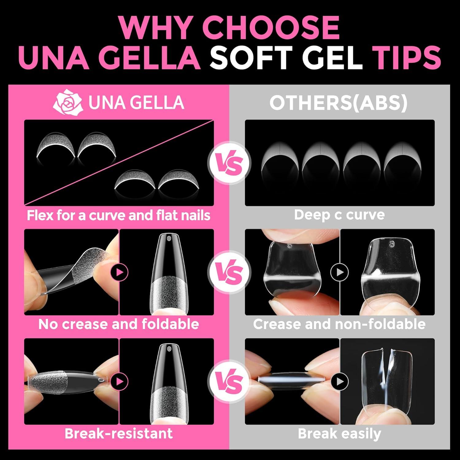 imageUNA GELLA 9 in 1 Gel Nail Glue for Clear Acrylic Nails Tips 2Pcs 10ml Long Lasting Super Strong Brush on Nail Gel Glue for False Press on Nails Tips Base Blooming Gel U V Light RequiredLong Coffin Nail Tips 216pcs