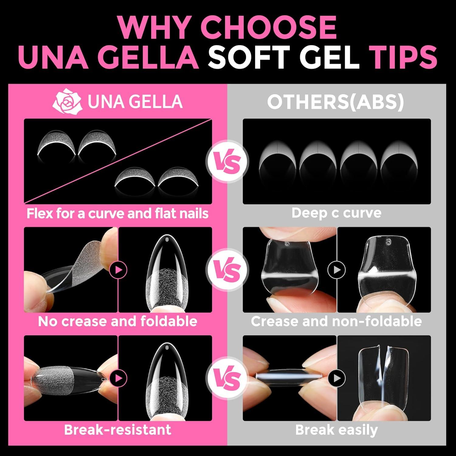 imageUNA GELLA 9 in 1 Gel Nail Glue for Clear Acrylic Nails Tips 2Pcs 10ml Long Lasting Super Strong Brush on Nail Gel Glue for False Press on Nails Tips Base Blooming Gel U V Light RequiredBMedium Almond