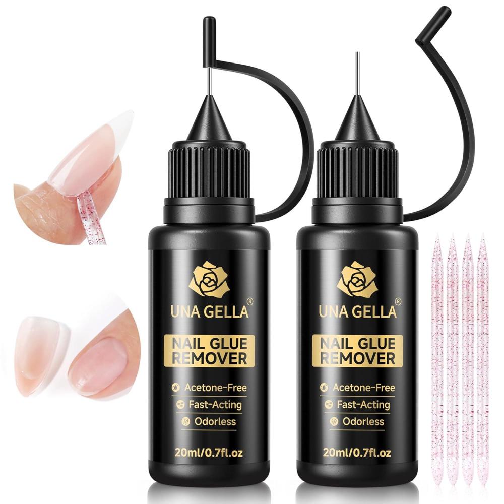imageUNA GELLA 9 in 1 Gel Nail Glue for Clear Acrylic Nails Tips 2Pcs 10ml Long Lasting Super Strong Brush on Nail Gel Glue for False Press on Nails Tips Base Blooming Gel U V Light RequiredNail Glue Remover 2ps