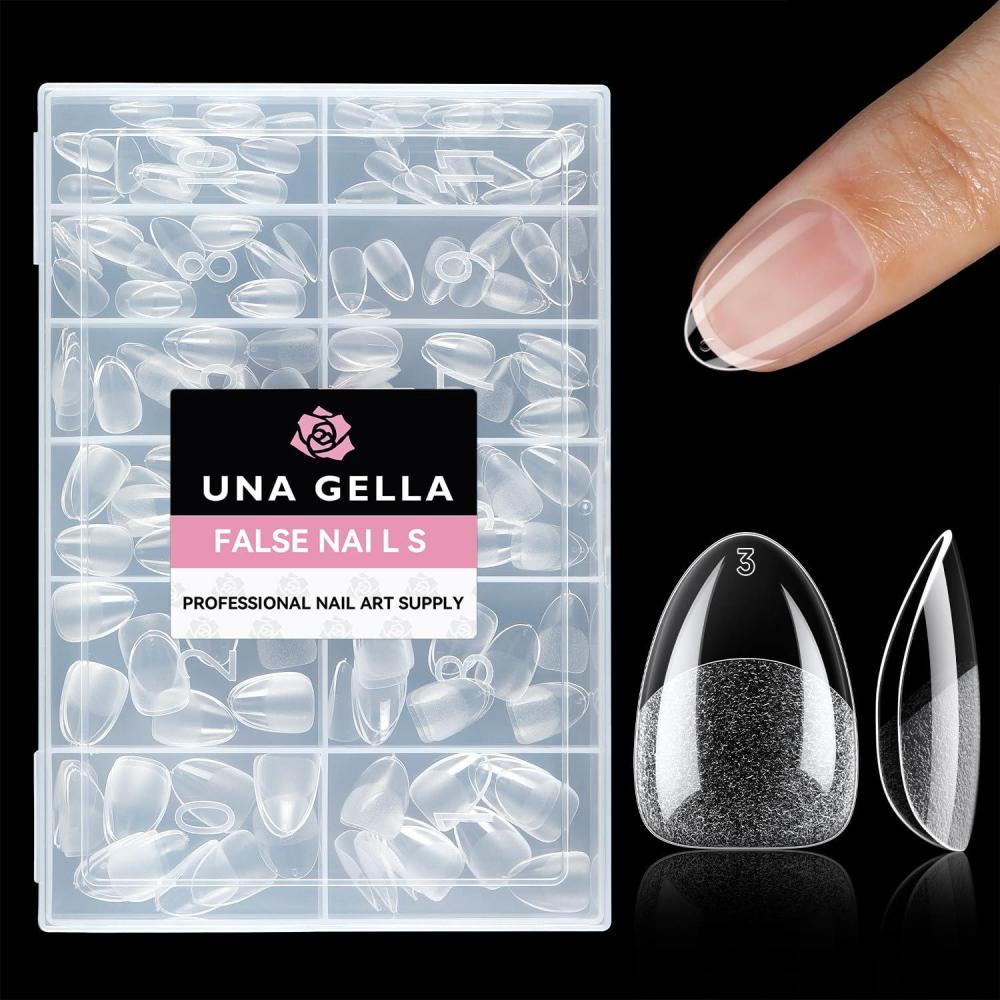 imageUNA GELLA 9 in 1 Gel Nail Glue for Clear Acrylic Nails Tips 2Pcs 10ml Long Lasting Super Strong Brush on Nail Gel Glue for False Press on Nails Tips Base Blooming Gel U V Light RequiredExtra Short Almond Nail Tips 216pcs