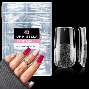 UNA GELLA 9 in 1 Gel Nail Glue for Clear Acrylic Nails Tips 2Pcs 10ml Long Lasting Super Strong Brush on Nail Gel Glue for False Press on Nails Tips Base Blooming Gel, U V Light Required(Medium Square Nail Tips 216pcs)