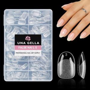 UNA GELLA 9 in 1 Gel Nail Glue for Clear Acrylic Nails Tips 2Pcs 10ml Long Lasting Super Strong Brush on Nail Gel Glue for False Press on Nails Tips Base Blooming Gel, U V Light Required(Short Oval Round Nail Tips 216pcs)