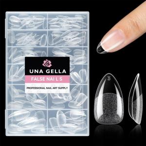 UNA GELLA 9 in 1 Gel Nail Glue for Clear Acrylic Nails Tips 2Pcs 10ml Long Lasting Super Strong Brush on Nail Gel Glue for False Press on Nails Tips Base Blooming Gel, U V Light Required(A-Short Almond)