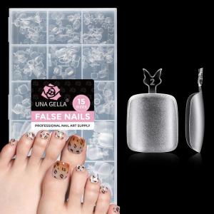 UNA GELLA 9 in 1 Gel Nail Glue for Clear Acrylic Nails Tips 2Pcs 10ml Long Lasting Super Strong Brush on Nail Gel Glue for False Press on Nails Tips Base Blooming Gel, U V Light Required(Square Round Toe Nail Tips 216pcs)