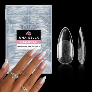 UNA GELLA 9 in 1 Gel Nail Glue for Clear Acrylic Nails Tips 2Pcs 10ml Long Lasting Super Strong Brush on Nail Gel Glue for False Press on Nails Tips Base Blooming Gel, U V Light Required(Pointed Almond Nail Tips 216pcs)