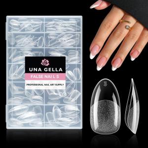 UNA GELLA 9 in 1 Gel Nail Glue for Clear Acrylic Nails Tips 2Pcs 10ml Long Lasting Super Strong Brush on Nail Gel Glue for False Press on Nails Tips Base Blooming Gel, U V Light Required(Medium Oval Nail Tips 216pcs)