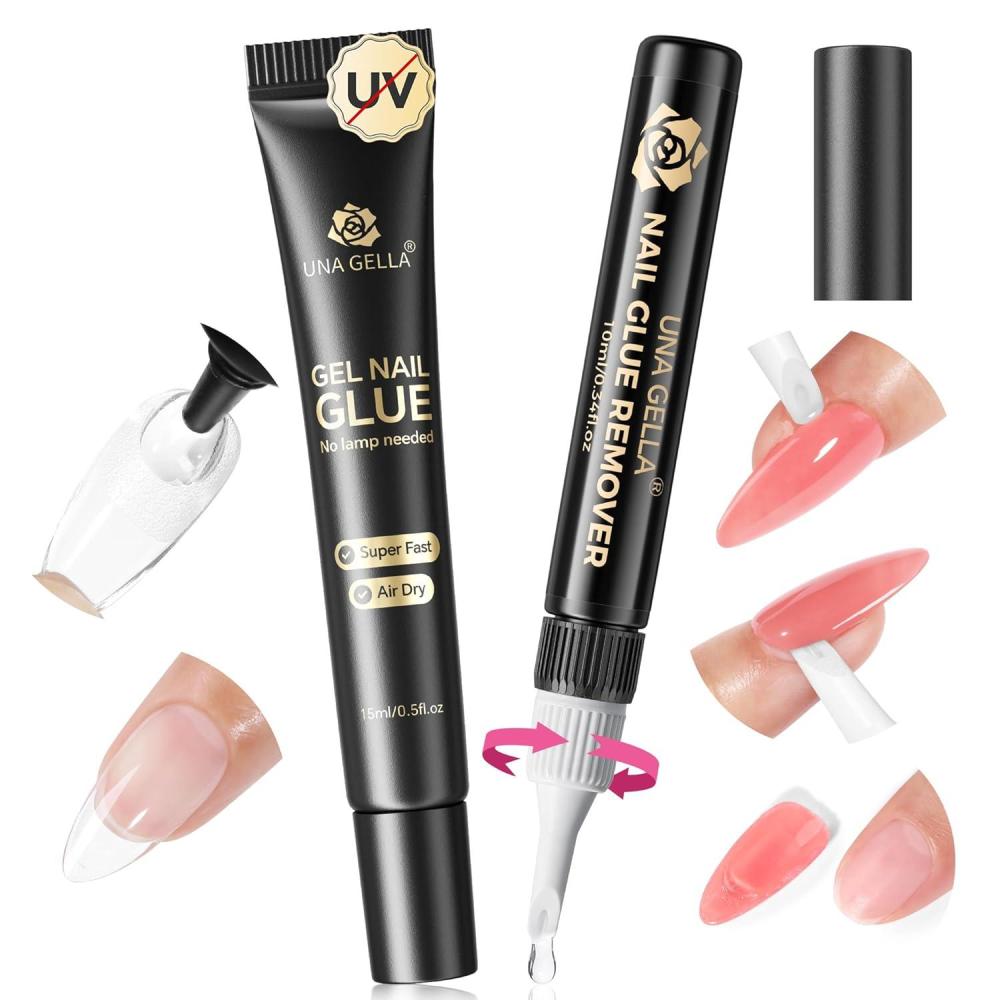 imageUNA GELLA 15ml Semi Solid Nail Glue Gel with 10ml Nail Glue Remover for Press On Nails Tips No Lamp Needed Super Strong Gel Nail Glue with 2 in 1 Acrylic Nails Remover Long Lasting Fake Nails KitA0Semi Nail Glue  Remover Kit