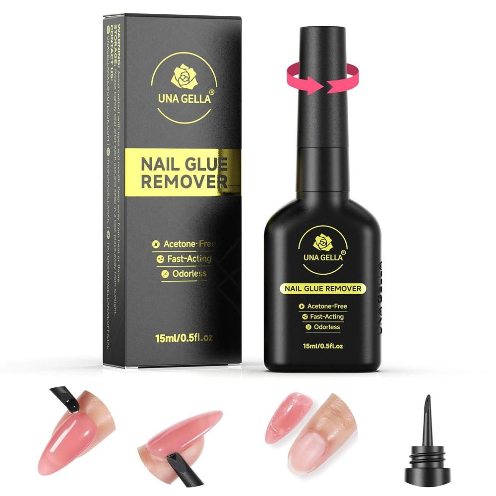 imageUNA GELLA 15ml Semi Solid Nail Glue Gel with 10ml Nail Glue Remover for Press On Nails Tips No Lamp Needed Super Strong Gel Nail Glue with 2 in 1 Acrylic Nails Remover Long Lasting Fake Nails KitANail Glue Remover