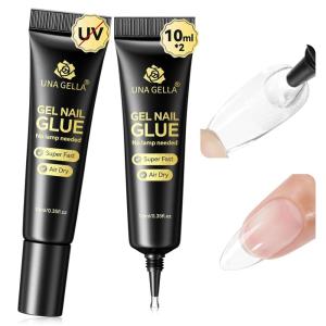 UNA GELLA 15ml Semi Solid Nail Glue Gel with 10ml Nail Glue Remover for Press On Nails Tips No Lamp Needed Super Strong Gel Nail Glue with 2 in 1 Acrylic Nails Remover Long Lasting Fake Nails Kit(A0-Semi Solid Nail Glue)