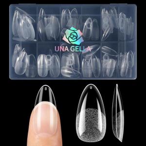 UNA GELLA 15ml Semi Solid Nail Glue Gel with 10ml Nail Glue Remover for Press On Nails Tips No Lamp Needed Super Strong Gel Nail Glue with 2 in 1 Acrylic Nails Remover Long Lasting Fake Nails Kit(A0-Medium Almond)