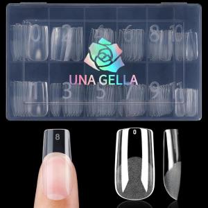 UNA GELLA 15ml Semi Solid Nail Glue Gel with 10ml Nail Glue Remover for Press On Nails Tips No Lamp Needed Super Strong Gel Nail Glue with 2 in 1 Acrylic Nails Remover Long Lasting Fake Nails Kit(Medium Square)