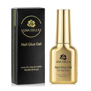 UNA GELLA 15ml Semi Solid Nail Glue Gel with 10ml Nail Glue Remover for Press On Nails Tips No Lamp Needed Super Strong Gel Nail Glue with 2 in 1 Acrylic Nails Remover Long Lasting Fake Nails Kit(A-Gel Nail Glue)