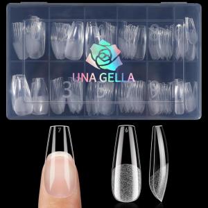 UNA GELLA 15ml Semi Solid Nail Glue Gel with 10ml Nail Glue Remover for Press On Nails Tips No Lamp Needed Super Strong Gel Nail Glue with 2 in 1 Acrylic Nails Remover Long Lasting Fake Nails Kit(B-Medium Coffin)