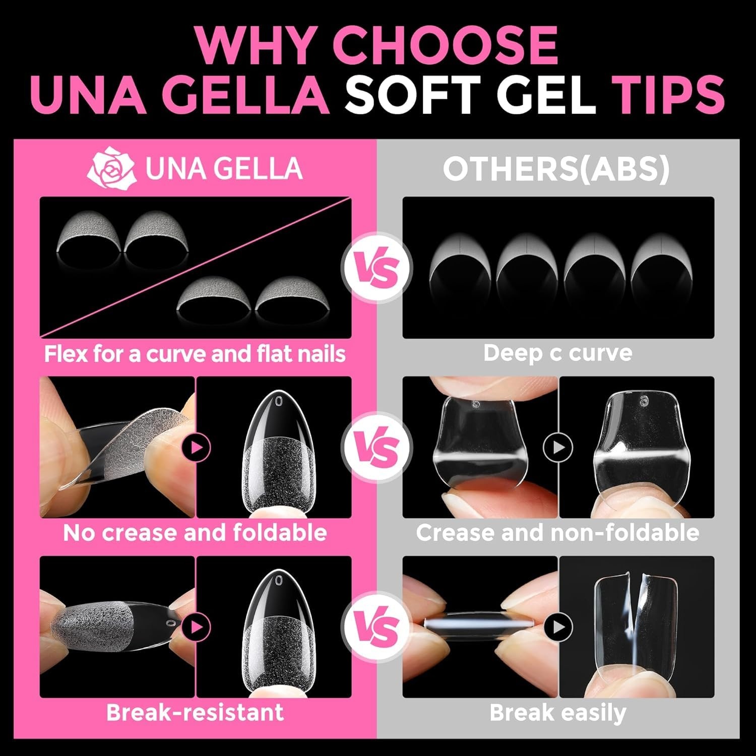 image:imageUNA GELLA Extra Short Sharp Square Nail Tips 216Pcs 12 Sizes Prebuffed Soft Gel Nail Tips Sharp Square Half Matte Full Cover Clear Fake Nails Extensions for DIY amp Salon Manicure Clear Press on NailsPointed Almond Nail Tips 216pcs