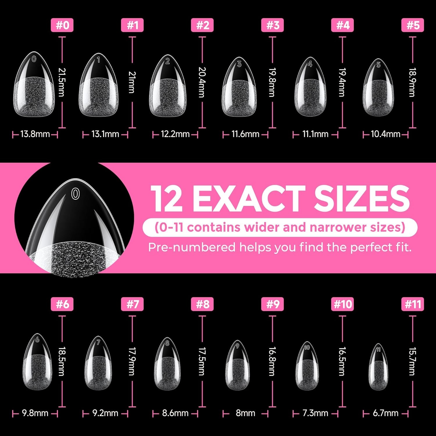 image:imageUNA GELLA Extra Short Sharp Square Nail Tips 216Pcs 12 Sizes Prebuffed Soft Gel Nail Tips Sharp Square Half Matte Full Cover Clear Fake Nails Extensions for DIY amp Salon Manicure Clear Press on NailsAShort Almond
