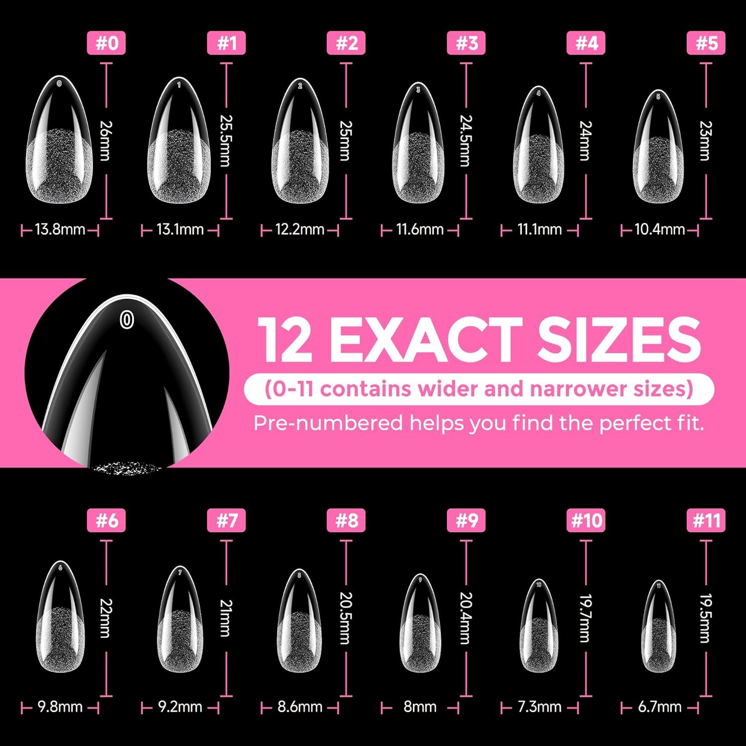 image:imageUNA GELLA Extra Short Sharp Square Nail Tips 216Pcs 12 Sizes Prebuffed Soft Gel Nail Tips Sharp Square Half Matte Full Cover Clear Fake Nails Extensions for DIY amp Salon Manicure Clear Press on NailsBMedium Almond