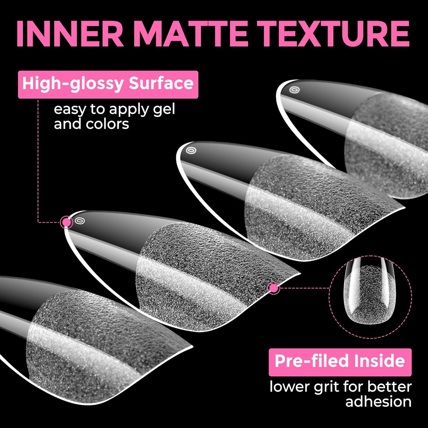image:imageUNA GELLA Extra Short Sharp Square Nail Tips 216Pcs 12 Sizes Prebuffed Soft Gel Nail Tips Sharp Square Half Matte Full Cover Clear Fake Nails Extensions for DIY amp Salon Manicure Clear Press on NailsBMedium Almond