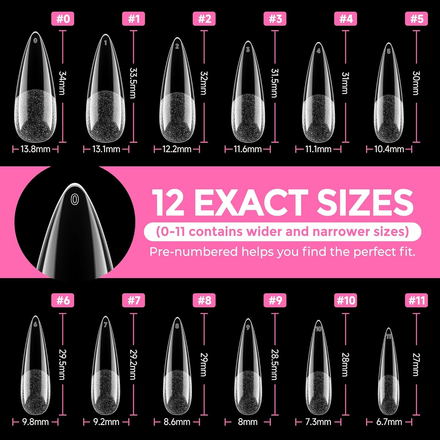 image:imageUNA GELLA Extra Short Sharp Square Nail Tips 216Pcs 12 Sizes Prebuffed Soft Gel Nail Tips Sharp Square Half Matte Full Cover Clear Fake Nails Extensions for DIY amp Salon Manicure Clear Press on NailsLong Stiletto Nail Tips 216pcs