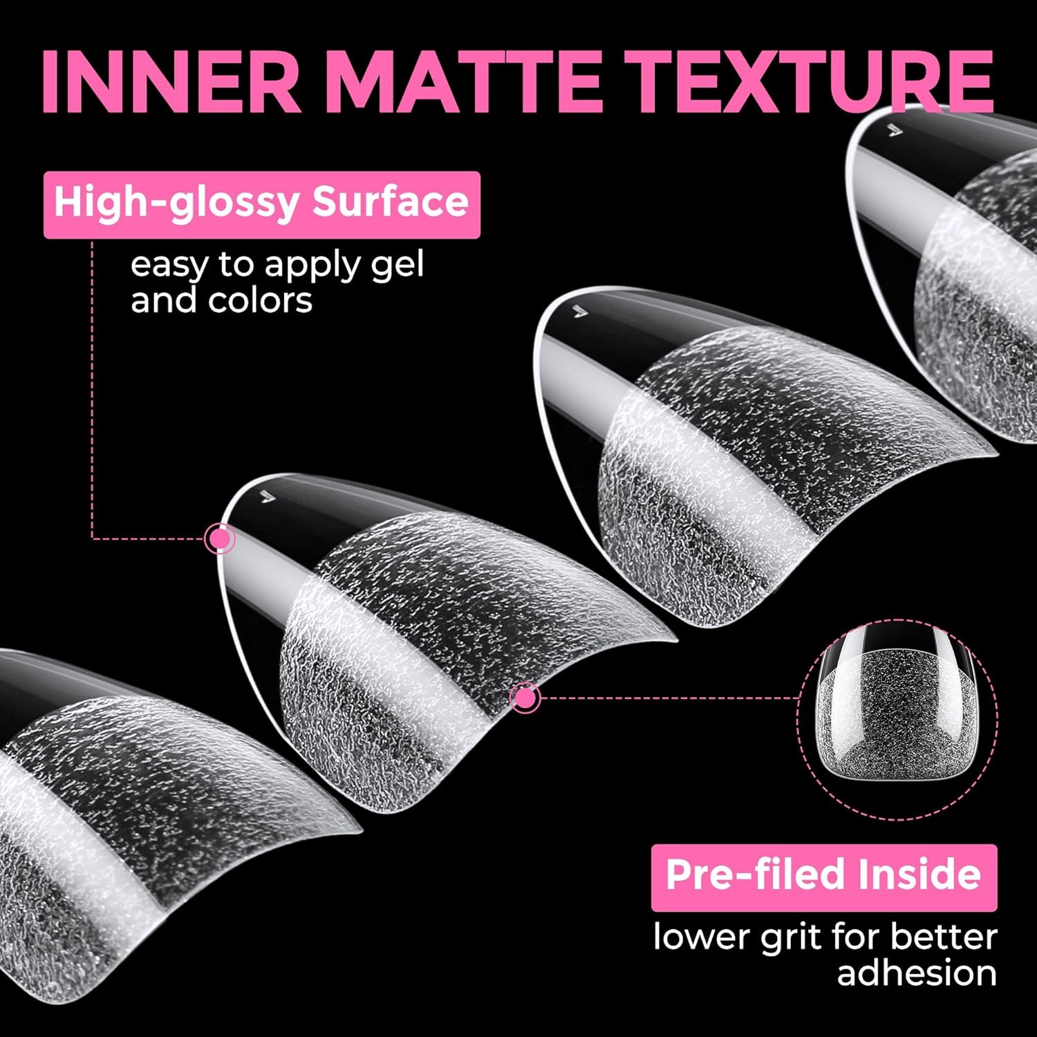 image:imageUNA GELLA Extra Short Sharp Square Nail Tips 216Pcs 12 Sizes Prebuffed Soft Gel Nail Tips Sharp Square Half Matte Full Cover Clear Fake Nails Extensions for DIY amp Salon Manicure Clear Press on NailsAShort Almond