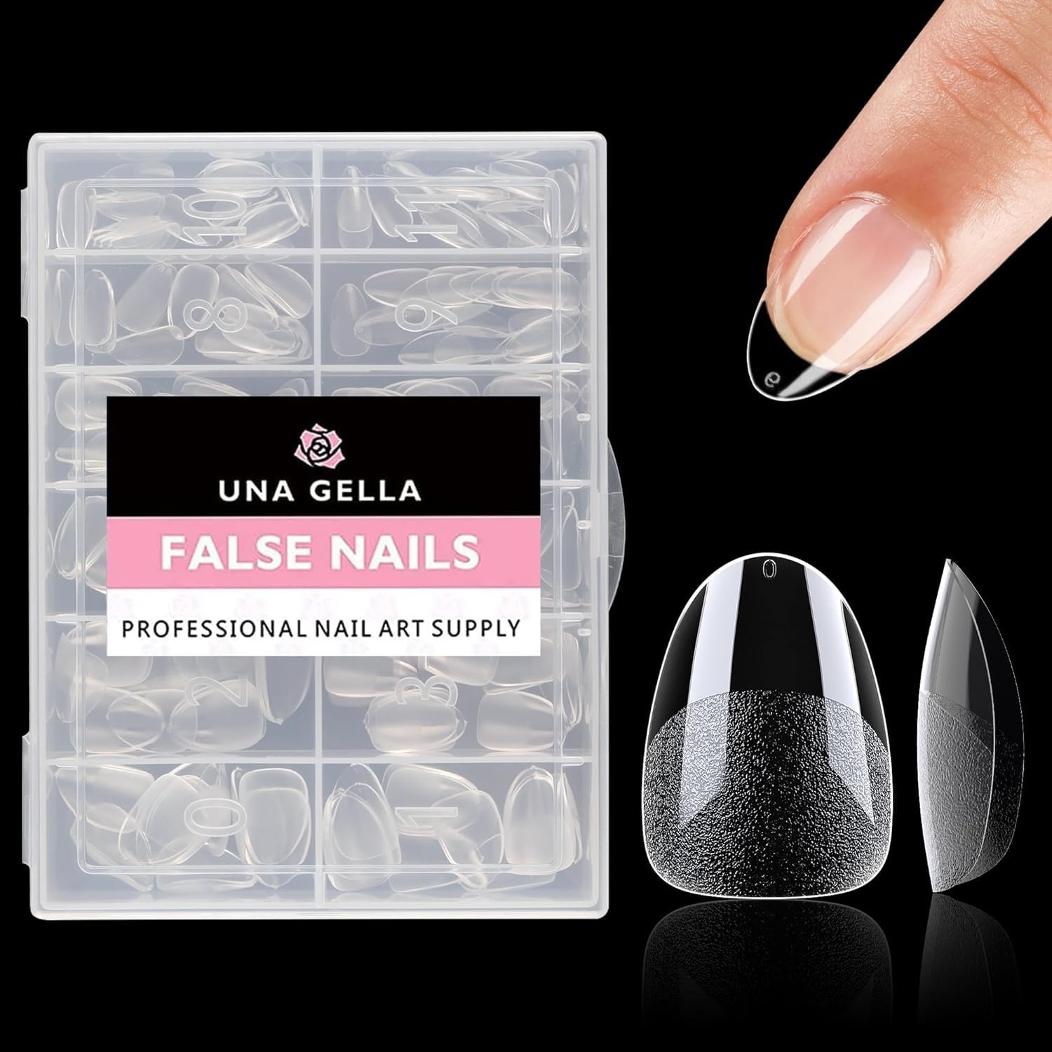 image:imageUNA GELLA Extra Short Sharp Square Nail Tips 216Pcs 12 Sizes Prebuffed Soft Gel Nail Tips Sharp Square Half Matte Full Cover Clear Fake Nails Extensions for DIY amp Salon Manicure Clear Press on NailsExtra Short Almond Nail Tips 216pcs