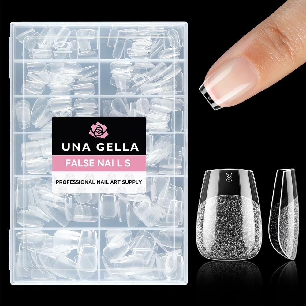 image:imageUNA GELLA Extra Short Sharp Square Nail Tips 216Pcs 12 Sizes Prebuffed Soft Gel Nail Tips Sharp Square Half Matte Full Cover Clear Fake Nails Extensions for DIY amp Salon Manicure Clear Press on NailsExtra Short Coffin Nail Tips 216pcs