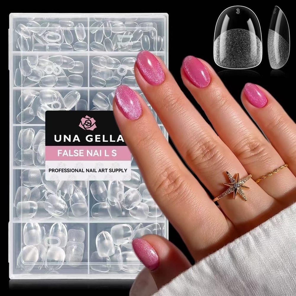 image:imageUNA GELLA Extra Short Sharp Square Nail Tips 216Pcs 12 Sizes Prebuffed Soft Gel Nail Tips Sharp Square Half Matte Full Cover Clear Fake Nails Extensions for DIY amp Salon Manicure Clear Press on NailsExtra Short Oval