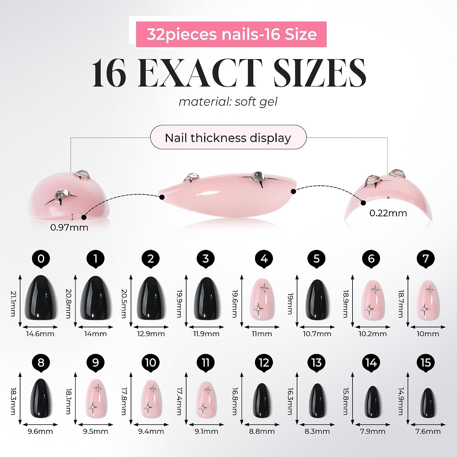 image:imageUNA GELLA Almond Press On Nails 32Pcs 16 Sizes Pastel Lilac Lavender Fake Nails with Glue and Adhesive Tabs Opaque Reusable Glue On Nails Kit for Women ManicureY2K Starburst