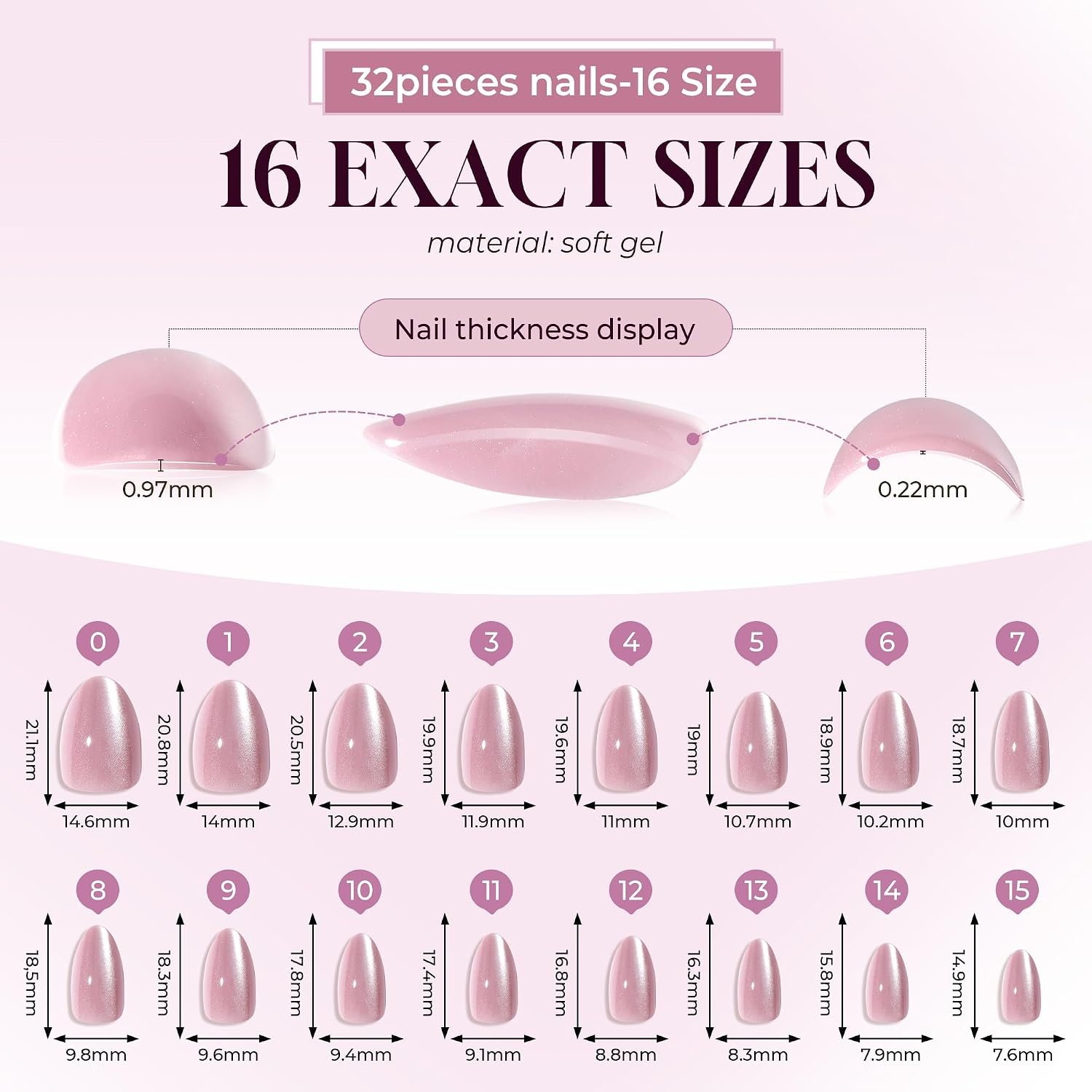 image:imageUNA GELLA Almond Press On Nails 32Pcs 16 Sizes Pastel Lilac Lavender Fake Nails with Glue and Adhesive Tabs Opaque Reusable Glue On Nails Kit for Women ManicureAurora Cat Eye
