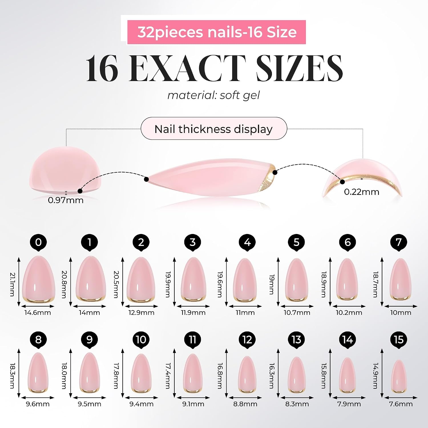 image:imageUNA GELLA Almond Press On Nails 32Pcs 16 Sizes Pastel Lilac Lavender Fake Nails with Glue and Adhesive Tabs Opaque Reusable Glue On Nails Kit for Women ManicureGilded Rose