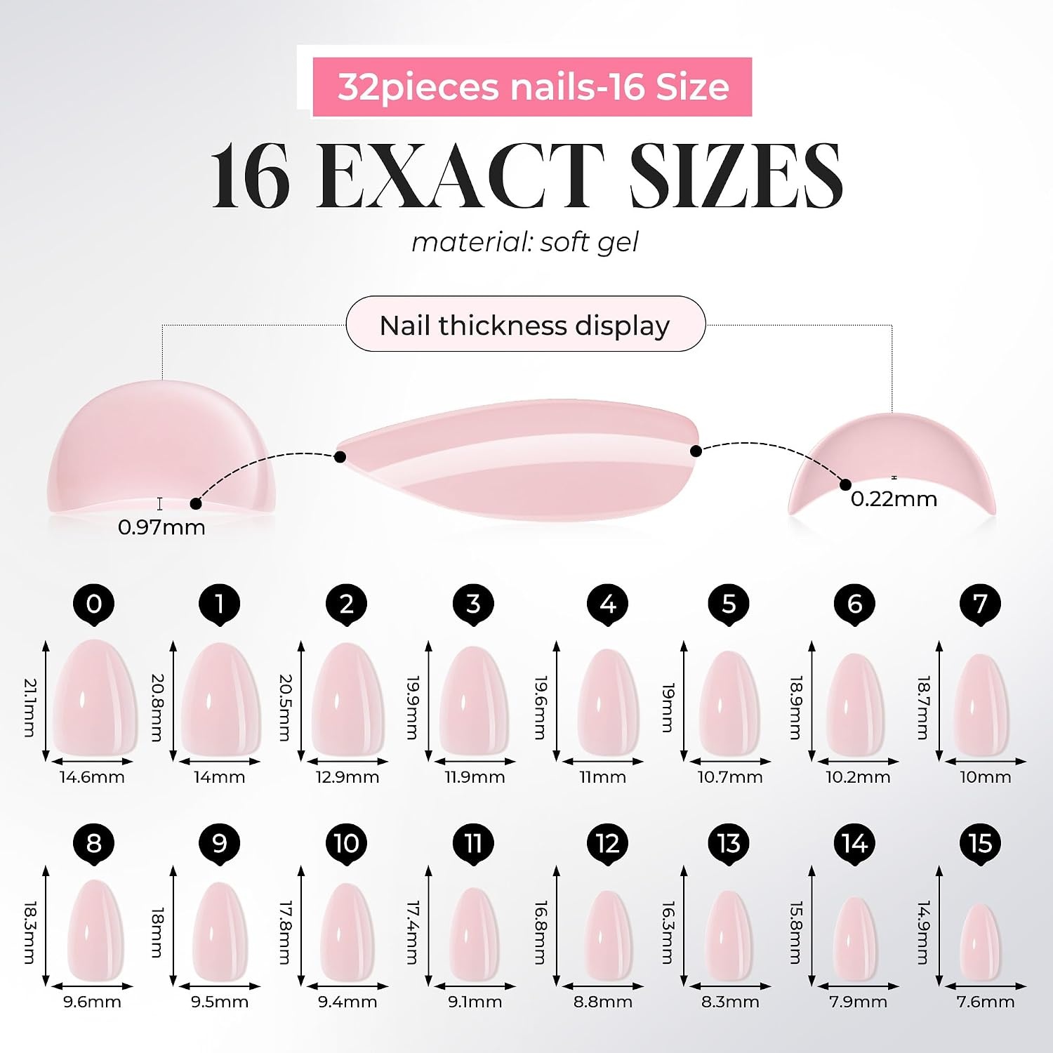 image:imageUNA GELLA Almond Press On Nails 32Pcs 16 Sizes Pastel Lilac Lavender Fake Nails with Glue and Adhesive Tabs Opaque Reusable Glue On Nails Kit for Women ManicureMilky Blossom
