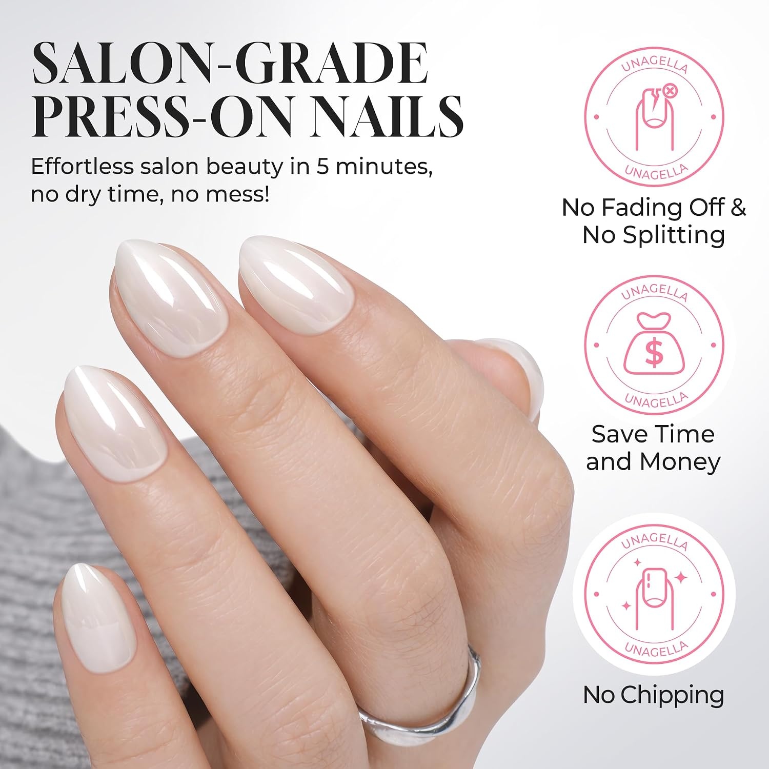 image:imageUNA GELLA Almond Press On Nails 32Pcs 16 Sizes Pastel Lilac Lavender Fake Nails with Glue and Adhesive Tabs Opaque Reusable Glue On Nails Kit for Women ManicureMilky Jelly Muse