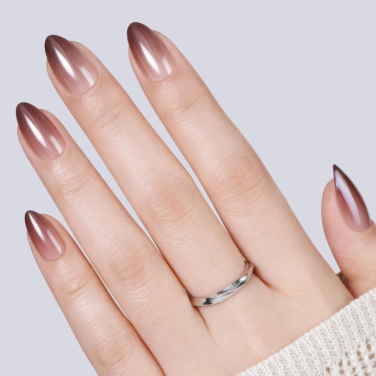 image:imageUNA GELLA Almond Press On Nails 32Pcs 16 Sizes Pastel Lilac Lavender Fake Nails with Glue and Adhesive Tabs Opaque Reusable Glue On Nails Kit for Women ManicureMocha Ombre