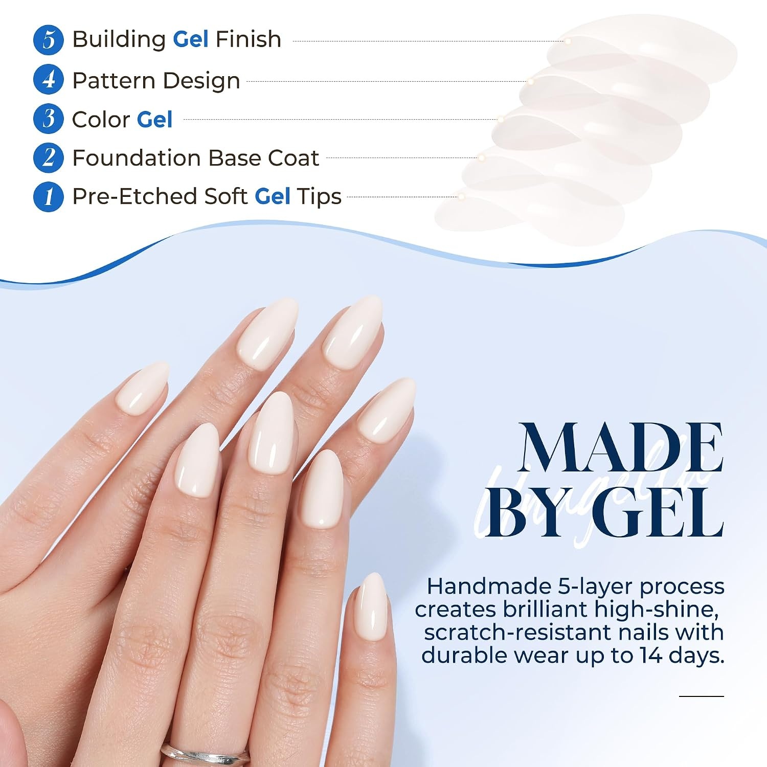 image:imageUNA GELLA Almond Press On Nails 32Pcs 16 Sizes Pastel Lilac Lavender Fake Nails with Glue and Adhesive Tabs Opaque Reusable Glue On Nails Kit for Women ManicureNude White