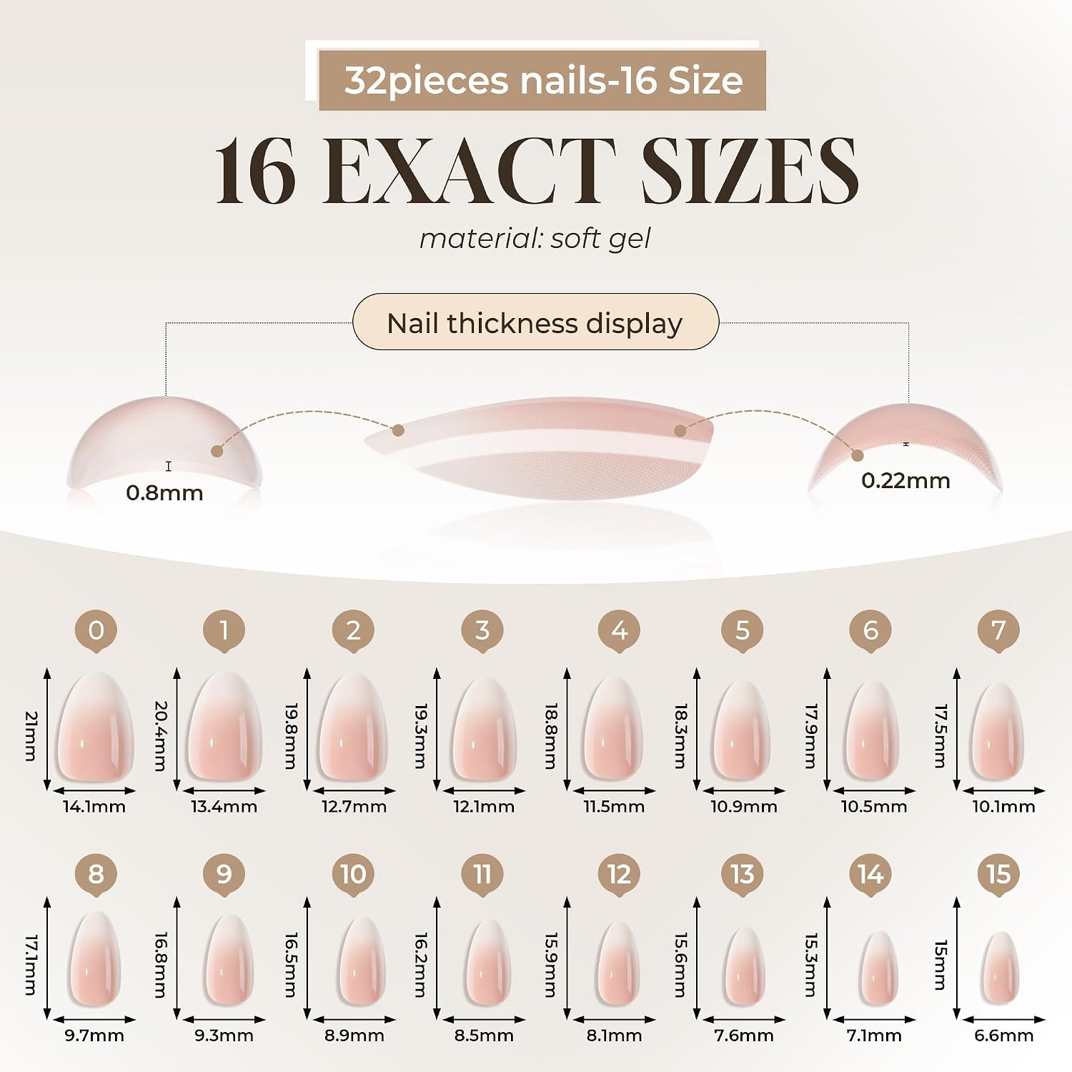 image:imageUNA GELLA Almond Press On Nails 32Pcs 16 Sizes Pastel Lilac Lavender Fake Nails with Glue and Adhesive Tabs Opaque Reusable Glue On Nails Kit for Women ManicureCOmbre Nude