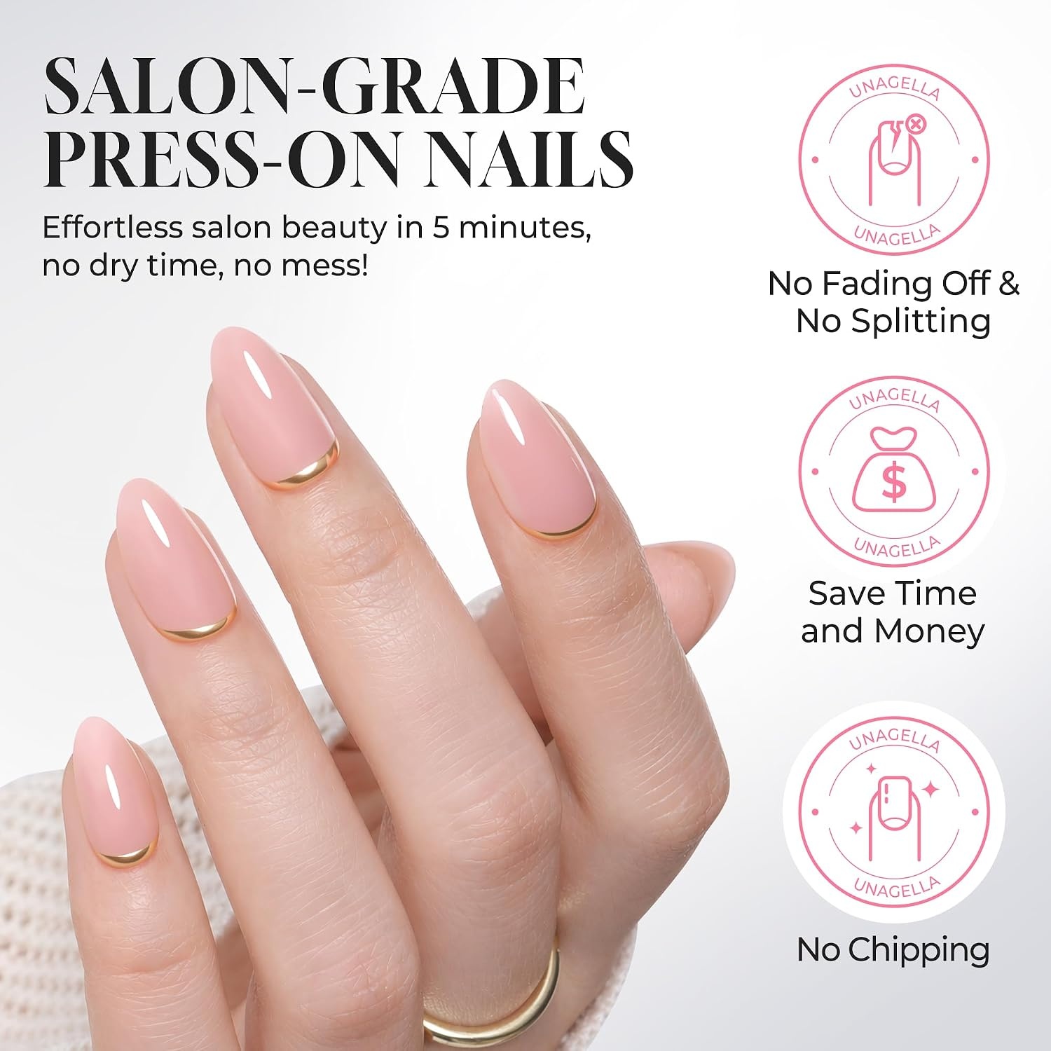 image:imageUNA GELLA Almond Press On Nails 32Pcs 16 Sizes Pastel Lilac Lavender Fake Nails with Glue and Adhesive Tabs Opaque Reusable Glue On Nails Kit for Women ManicureGilded Rose