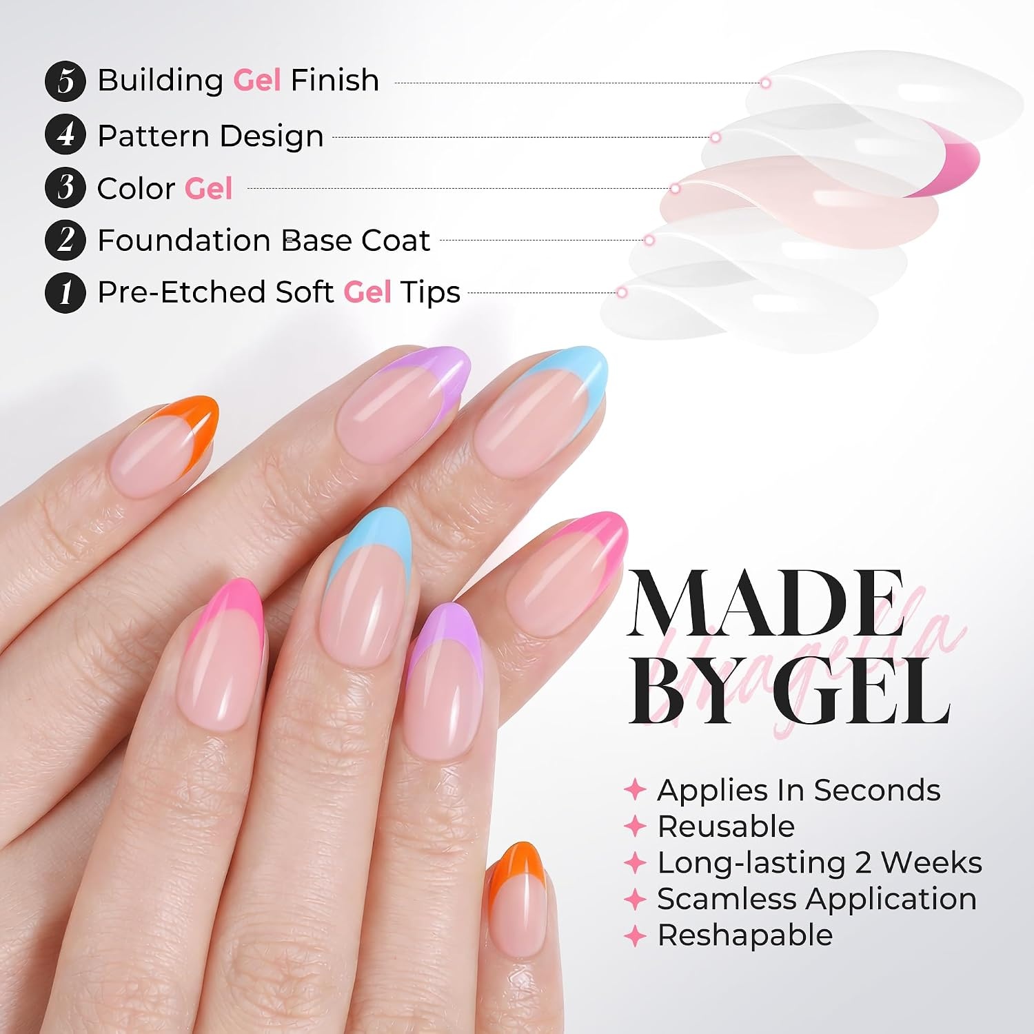 image:imageUNA GELLA Almond Press On Nails 32Pcs 16 Sizes Pastel Lilac Lavender Fake Nails with Glue and Adhesive Tabs Opaque Reusable Glue On Nails Kit for Women ManicureDopamine Brights