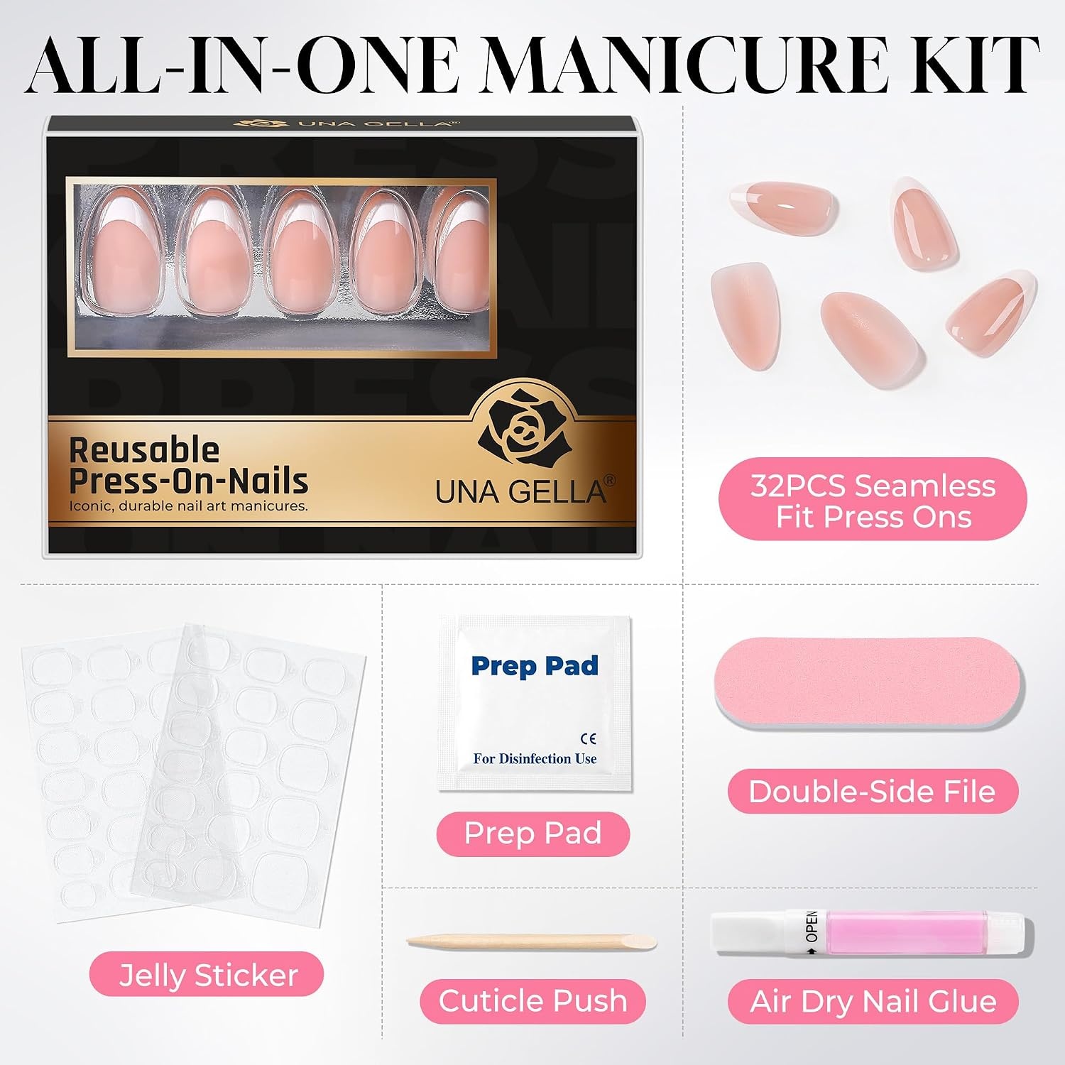 image:imageUNA GELLA Almond Press On Nails 32Pcs 16 Sizes Pastel Lilac Lavender Fake Nails with Glue and Adhesive Tabs Opaque Reusable Glue On Nails Kit for Women ManicureSilver Spun Sugar