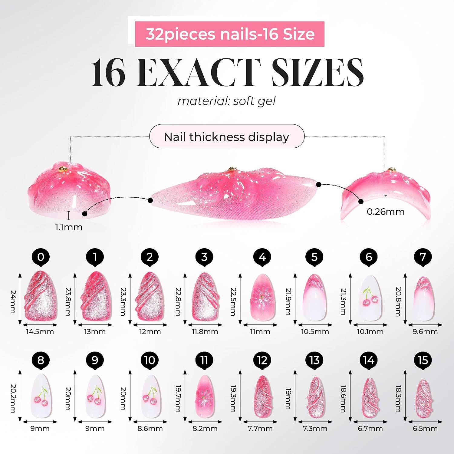image:imageUNA GELLA Almond Press On Nails 32Pcs 16 Sizes Pastel Lilac Lavender Fake Nails with Glue and Adhesive Tabs Opaque Reusable Glue On Nails Kit for Women ManicureCherry Glaze