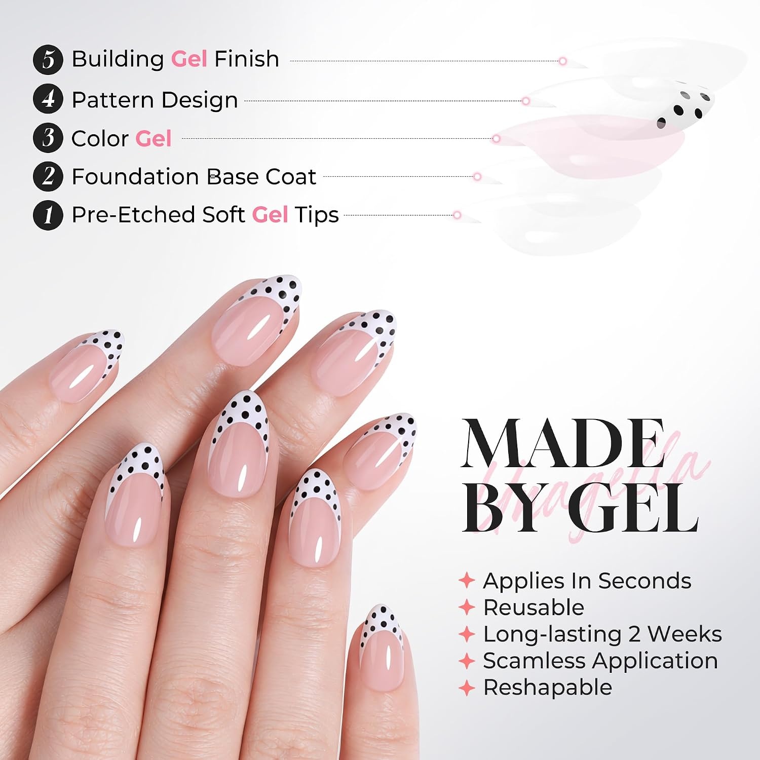 image:imageUNA GELLA Almond Press On Nails 32Pcs 16 Sizes Pastel Lilac Lavender Fake Nails with Glue and Adhesive Tabs Opaque Reusable Glue On Nails Kit for Women ManicureParisian Dot Muse