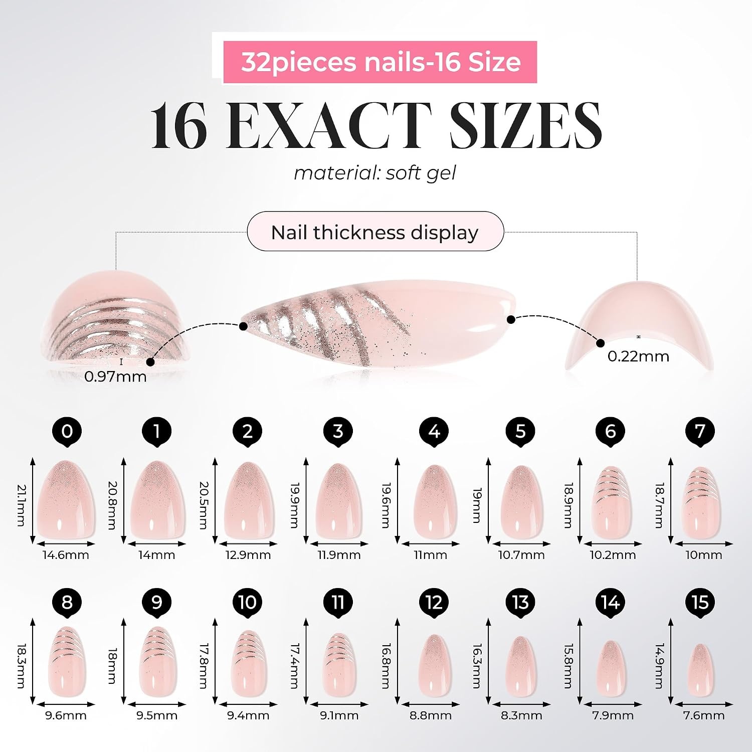 image:imageUNA GELLA Almond Press On Nails 32Pcs 16 Sizes Pastel Lilac Lavender Fake Nails with Glue and Adhesive Tabs Opaque Reusable Glue On Nails Kit for Women ManicureSilver Spun Sugar