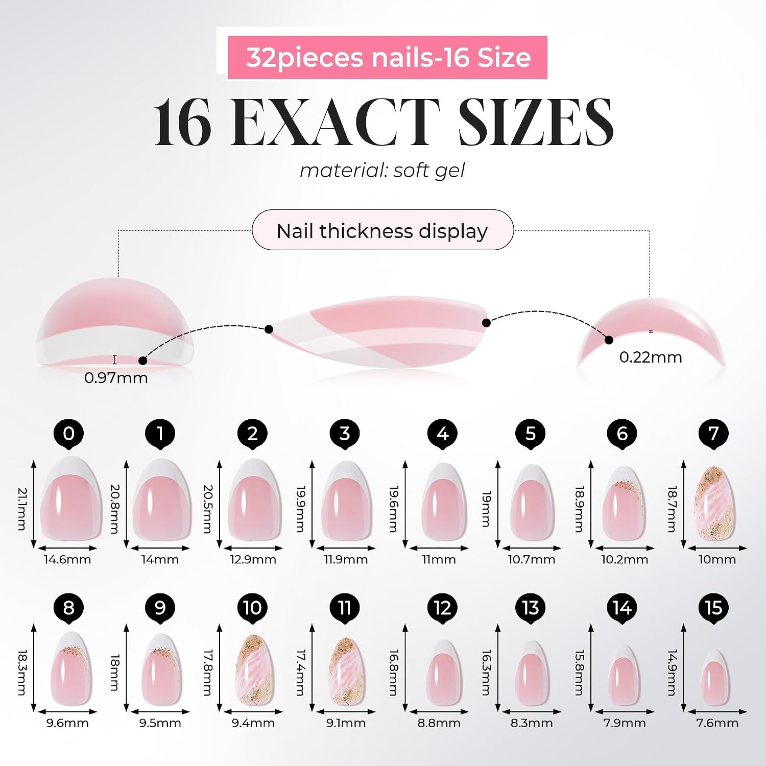 image:imageUNA GELLA Almond Press On Nails 32Pcs 16 Sizes Pastel Lilac Lavender Fake Nails with Glue and Adhesive Tabs Opaque Reusable Glue On Nails Kit for Women ManicureGilded Marble French