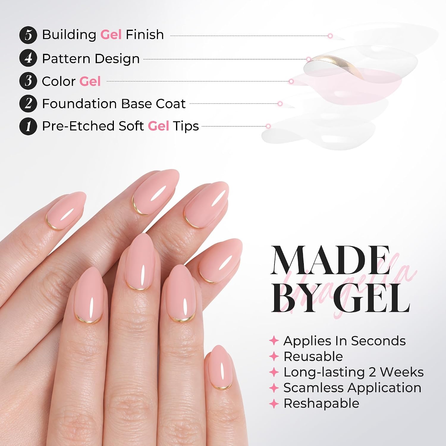 image:imageUNA GELLA Almond Press On Nails 32Pcs 16 Sizes Pastel Lilac Lavender Fake Nails with Glue and Adhesive Tabs Opaque Reusable Glue On Nails Kit for Women ManicureGilded Rose