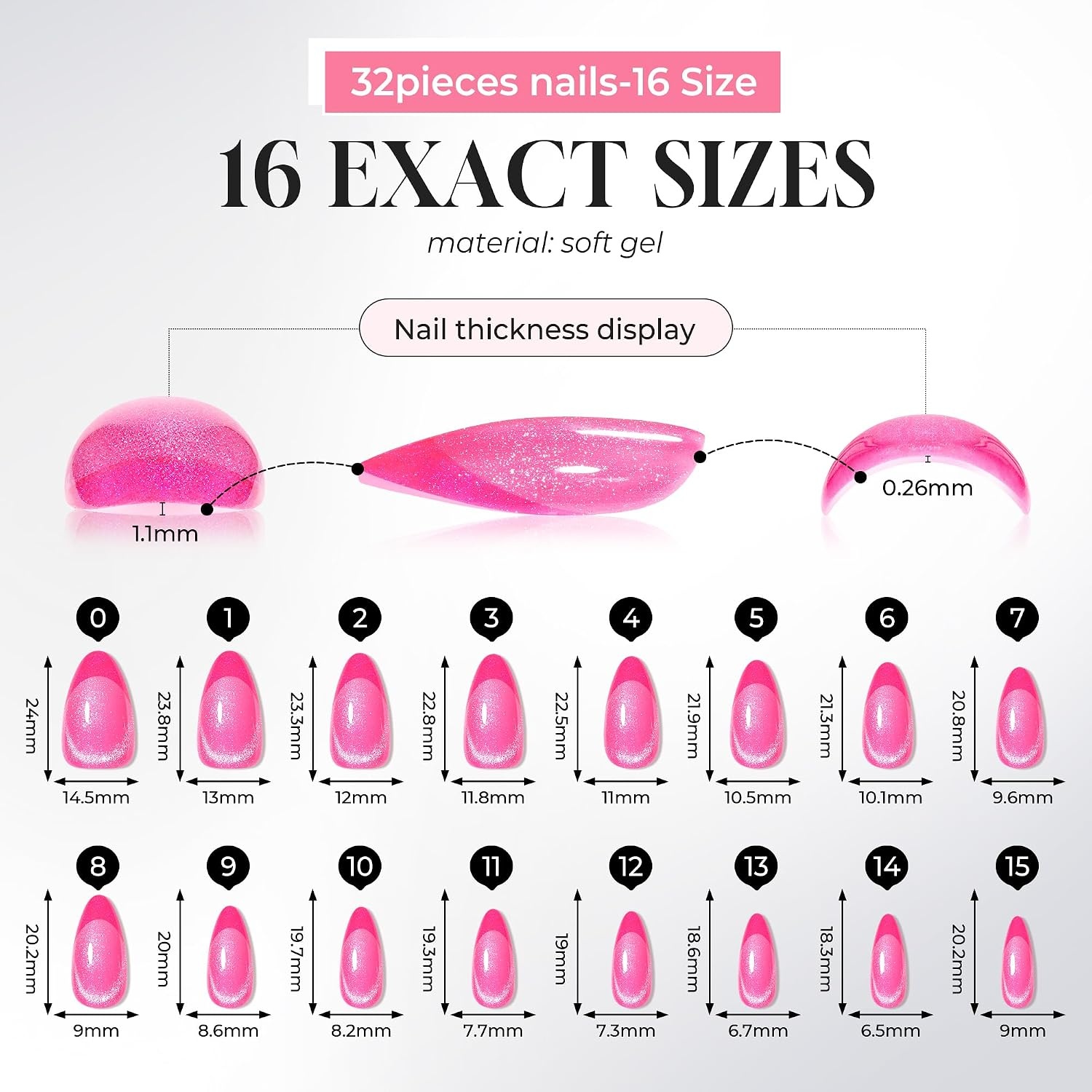 image:imageUNA GELLA Almond Press On Nails 32Pcs 16 Sizes Pastel Lilac Lavender Fake Nails with Glue and Adhesive Tabs Opaque Reusable Glue On Nails Kit for Women ManicurePink Velvet