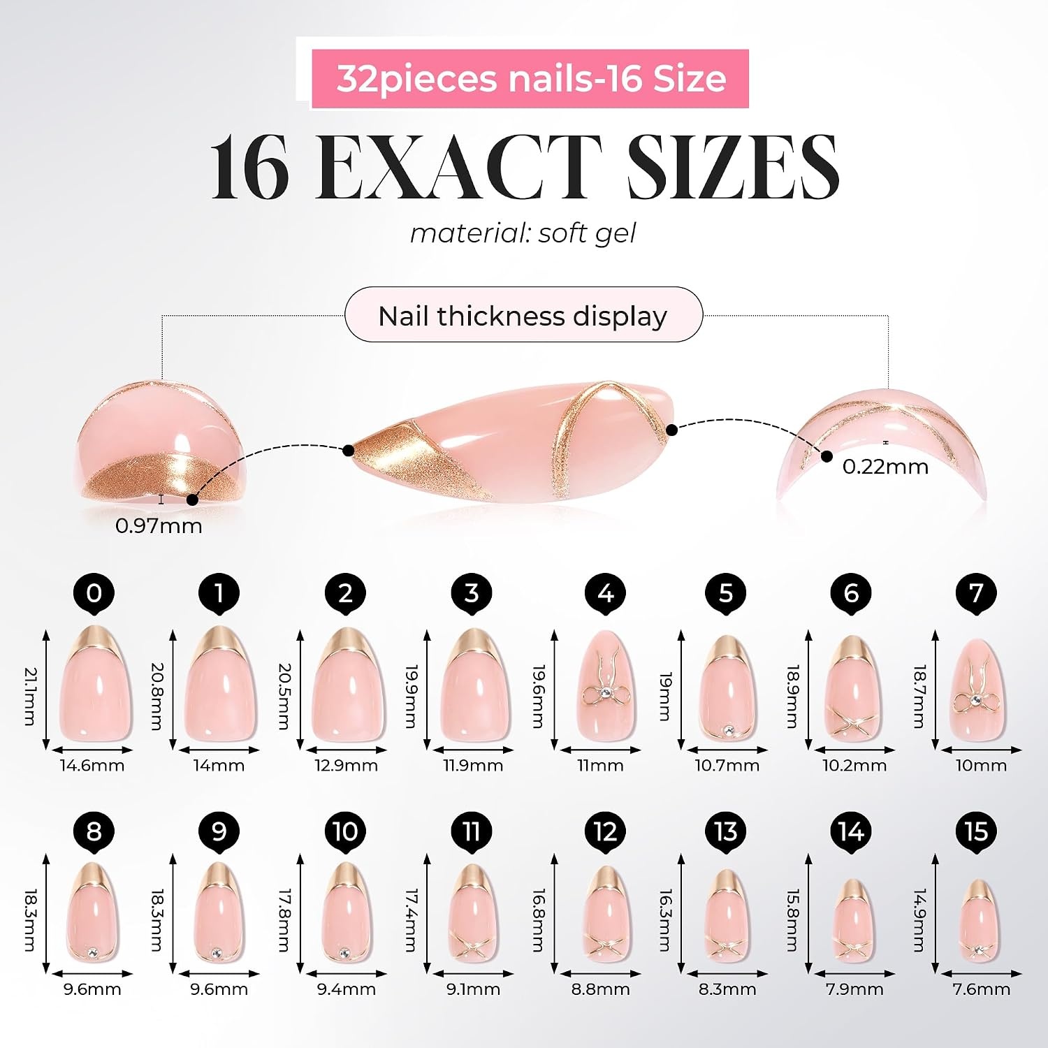 image:imageUNA GELLA Almond Press On Nails 32Pcs 16 Sizes Pastel Lilac Lavender Fake Nails with Glue and Adhesive Tabs Opaque Reusable Glue On Nails Kit for Women ManicureGolden Ribbon