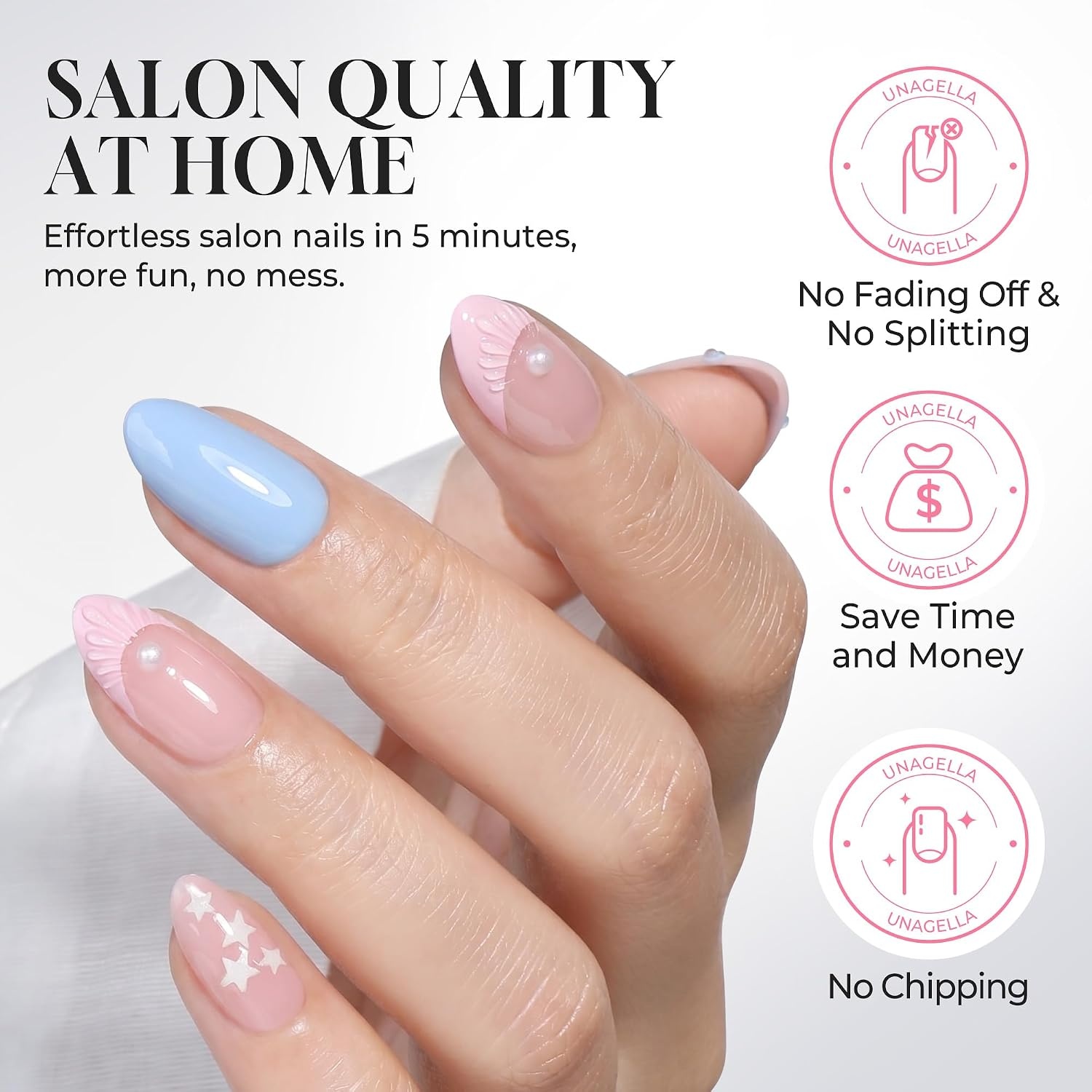 image:imageUNA GELLA Almond Press On Nails 32Pcs 16 Sizes Pastel Lilac Lavender Fake Nails with Glue and Adhesive Tabs Opaque Reusable Glue On Nails Kit for Women ManicurePastel Mermaid