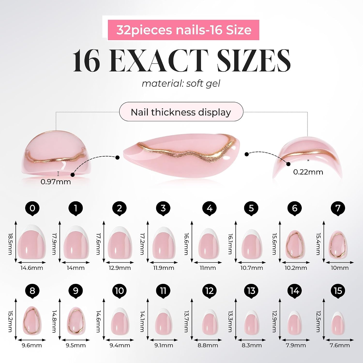 image:imageUNA GELLA Almond Press On Nails 32Pcs 16 Sizes Pastel Lilac Lavender Fake Nails with Glue and Adhesive Tabs Opaque Reusable Glue On Nails Kit for Women ManicureGilded French Aura