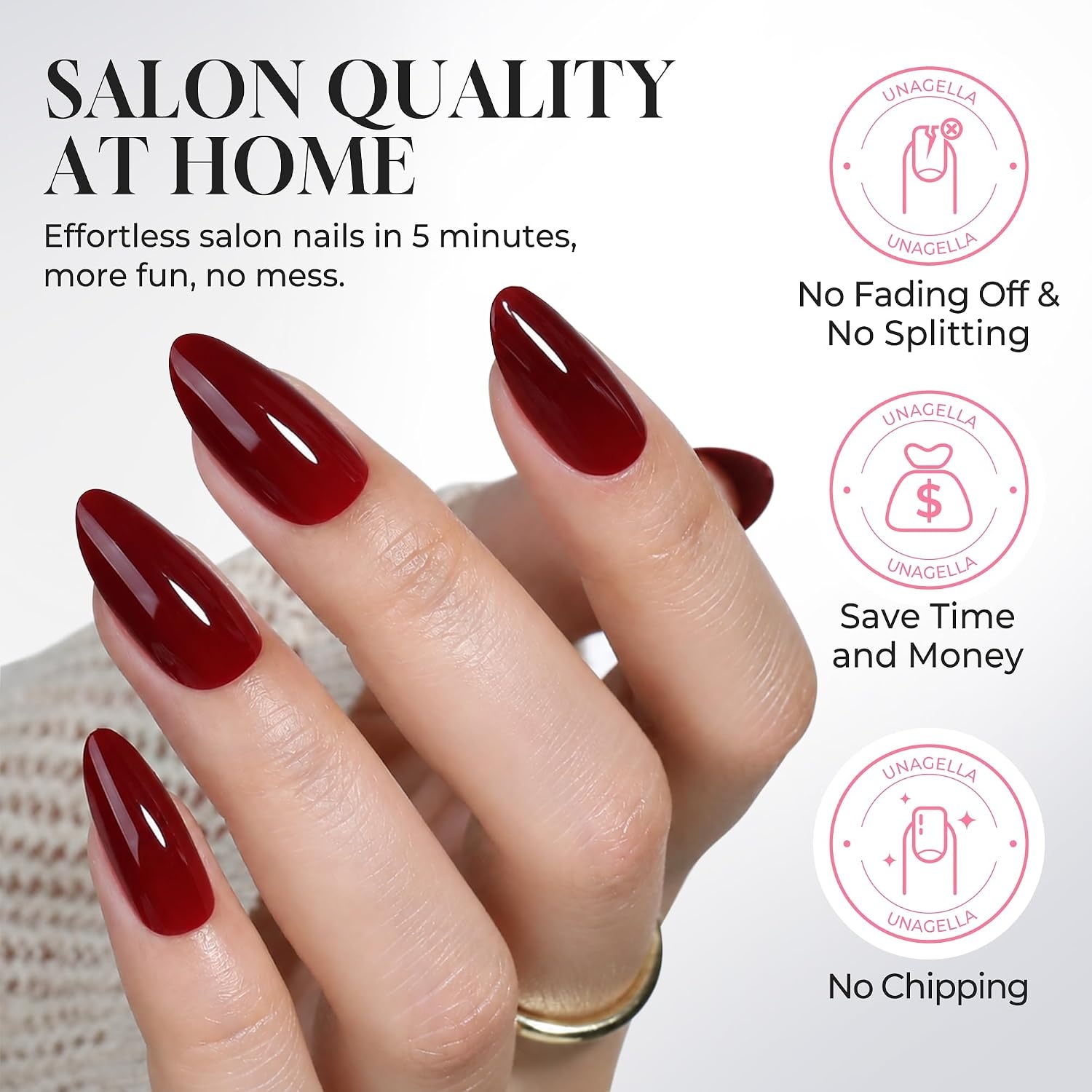image:imageUNA GELLA Almond Press On Nails 32Pcs 16 Sizes Pastel Lilac Lavender Fake Nails with Glue and Adhesive Tabs Opaque Reusable Glue On Nails Kit for Women ManicureBurgundy Shine